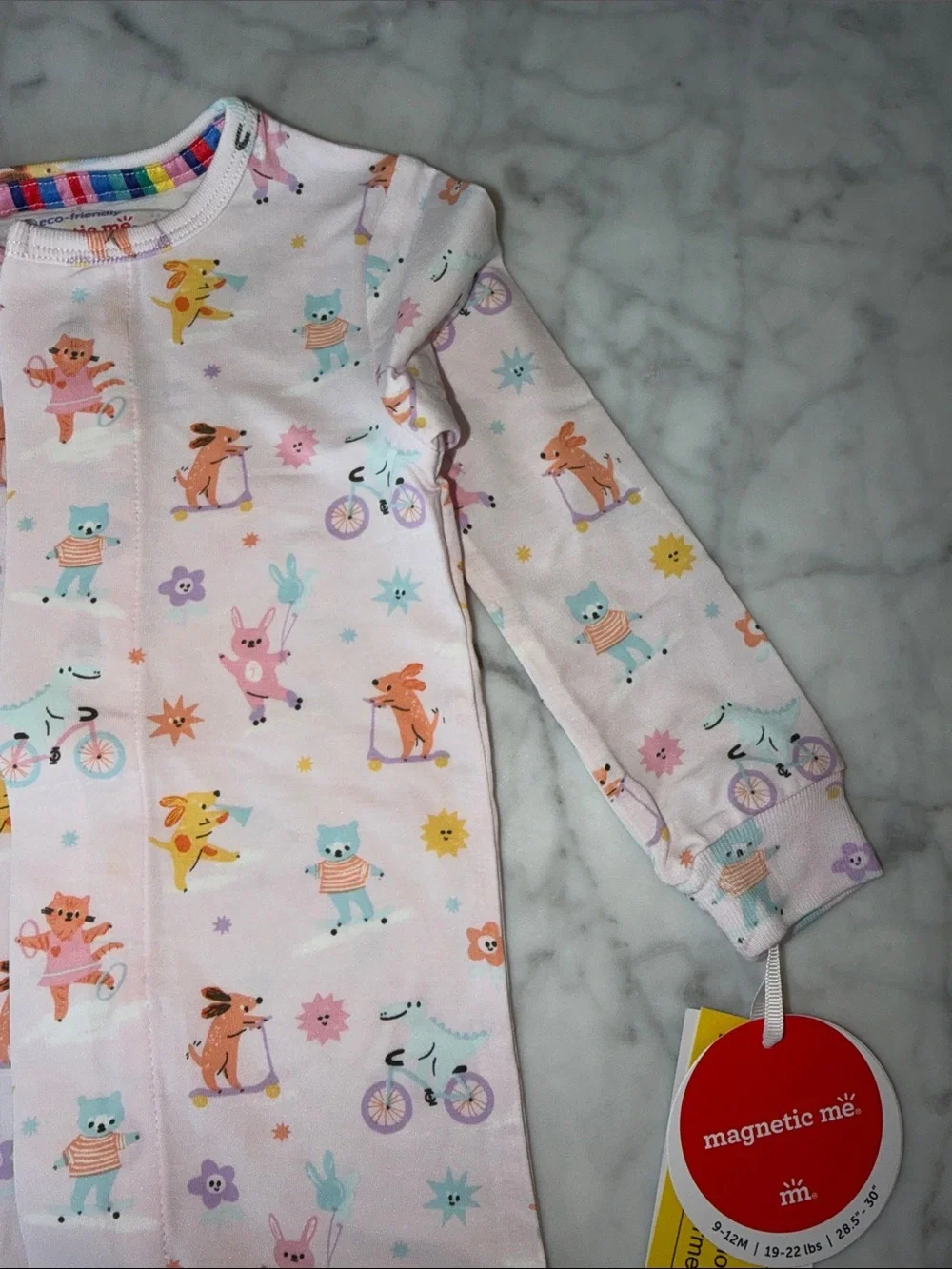 NWT Magnetic Me Modal Pink Animal & Bike Print Footed One-Piece 9/12M